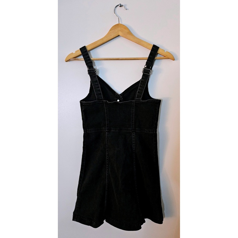 BDG Urban Outfitters Black Denim Mini Dress Button Front Embroidered Small 90s - Picture 3 of 7